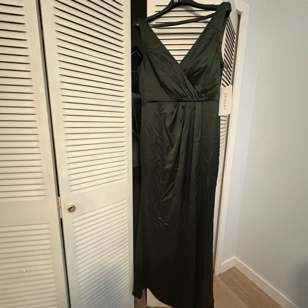 Revelry Deep Olive Green Satin Dress